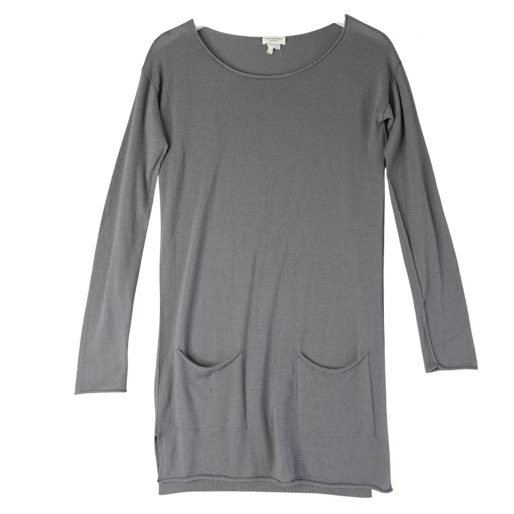 Club Monaco Top Womens XS Gray Cashmere Tunic Sweater Pockets Minimalist Capsule